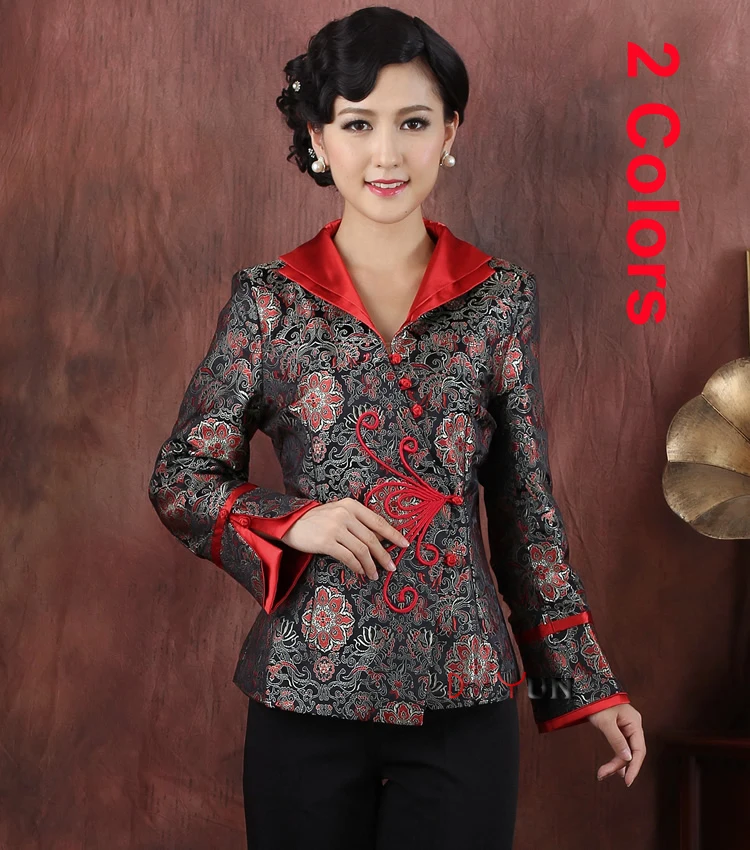 

Free Shipping Autumn Winter Chinese Tradition Women's Satin SIlk Double-Collar Jacket Coat M L XL XXL 3XL 4XL 5XL HS006