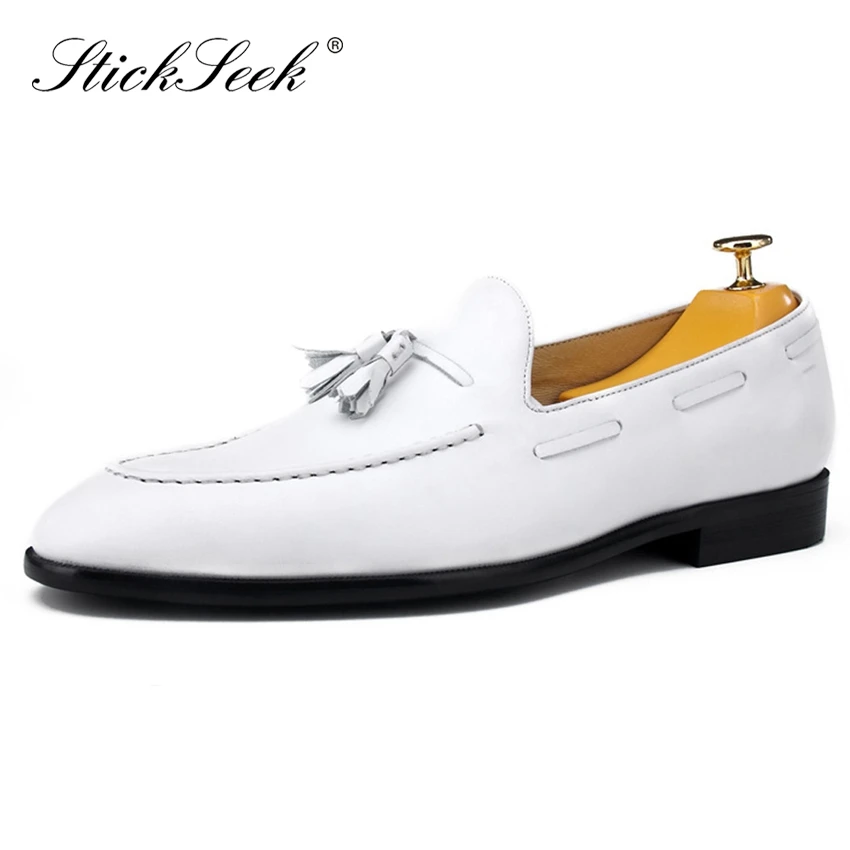

2019 Classic Genuine Cow Leather Formal Dress Men's Tassel Shoes Round Toe Slip on Handmade Comfortable Casual Loafers SK147