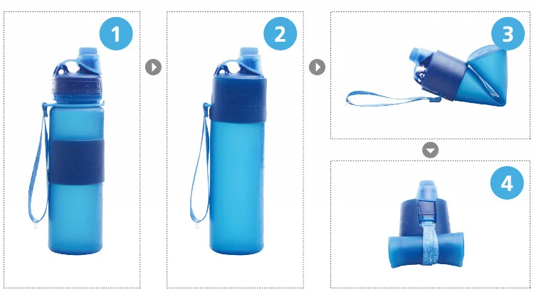 Складная спортивная и уличная бутылка для воды складная силиконовая Bottles-350ML для воды, BPA бесплатно, одобрено FDA рулон, герметичность