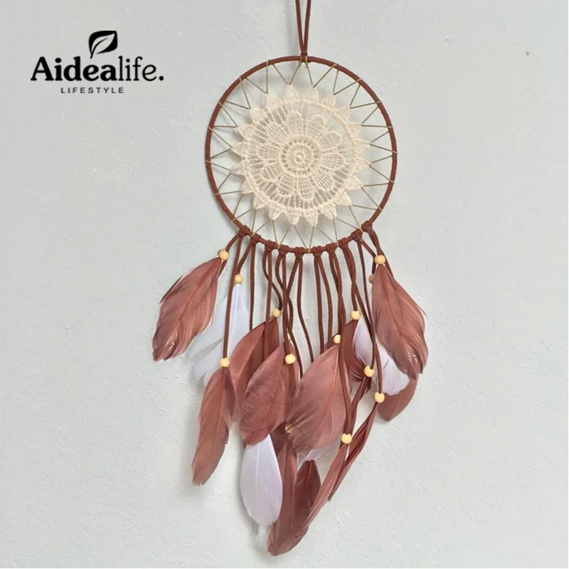 

Indian style handmade dream catcher net with feathers hanging decoration craft gift for home decoration ornament mascot head
