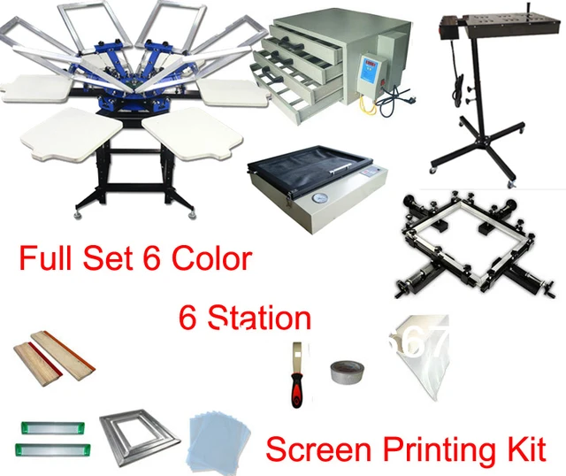 Updated Full Set 4 Color Station Press Printer & Flash Dryer Screen Printing Kit