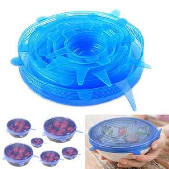 

6Pcs/set Reusable Fresh Keeping Wrap Silicone Extend Suction Lid-bowl Pan Food Cover Cooking Pan Spill Lids