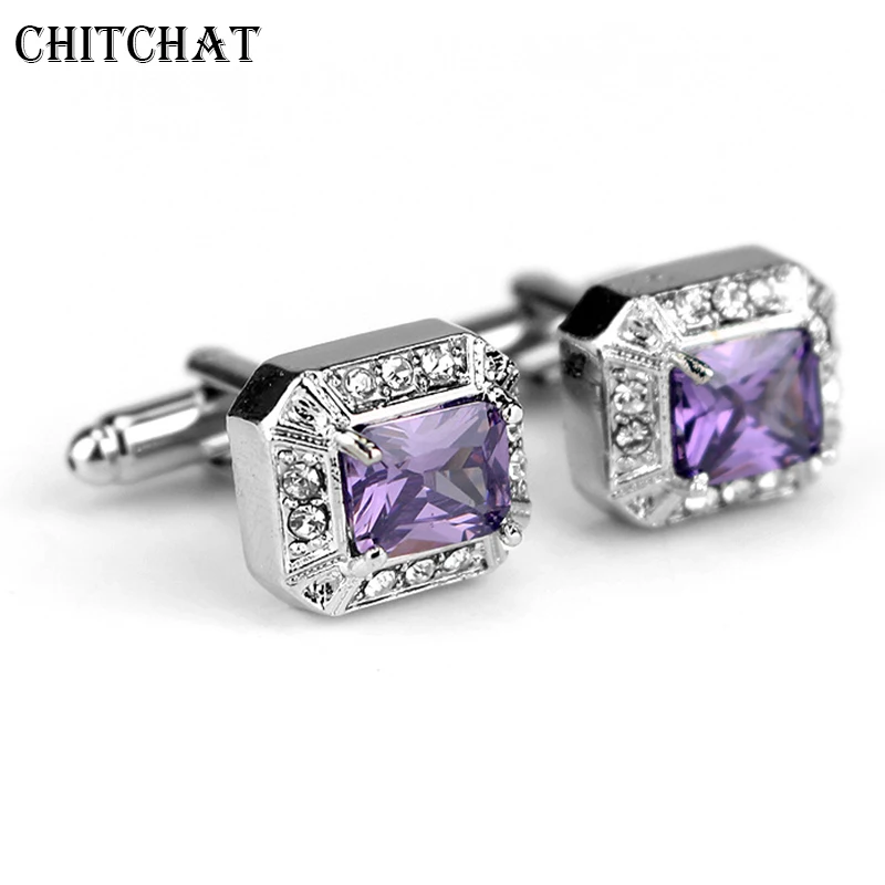 

AAA CZ Stone Cufflinks Mens Shirt Cuff Button Christmas Gifts for Men Silver Plated Cuff link gemelos