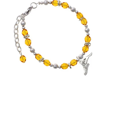Silvertone Winged Shoe - Mascot Yellow Beaded Bracelet