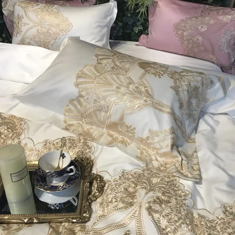 Waliicorners 600TC Egypt Cotton Deluxe Lace Bedding Set Silky Luxury Duvet Cover set bed Sheet pillowcases Queen King Size 4pcs 15 1520695991_1868781208_7