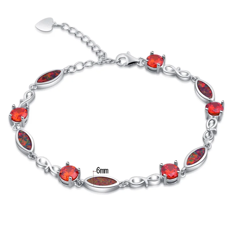 ROLILASON простой и щедрый 925 серебристый, красный огненный опал печати браслет модные вечерние подарок OB102