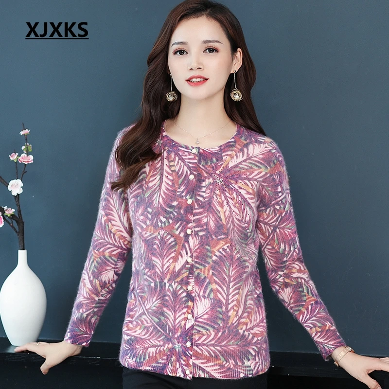 

XJXKS Korean Style Cardigan Mink Cashmere Comfortable Young Women Cardigan 2019 Autumn New High Quality Prnting Women Cardigans