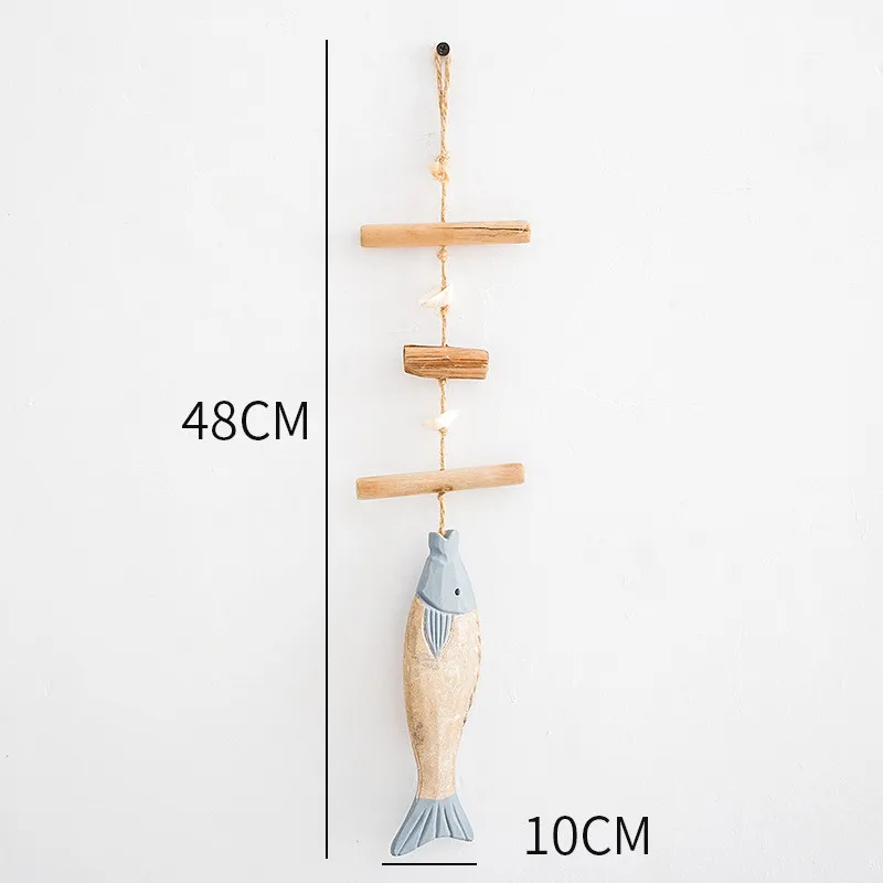 Antique decorative fish string wooden Mediterranean fish solid wood shell home fish carving pendant home decor wall hangings