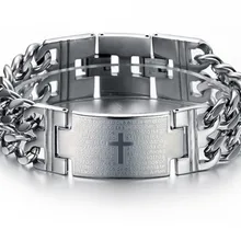 Мужские серебряные полированная Нержавеющая сталь священном писании "Библия Снаряженная наручные цепи браслет лорды молитва был в испанский 8.66'' 22 мм