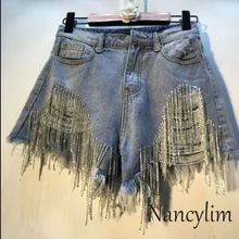 Летние популярные штаны Wonen, европейский стиль, новинка, ручная работа, алмазная бусина, высокая талия, тонкие дырочки, джинсовые шорты для девушек, женские пляжные штаны, Femme