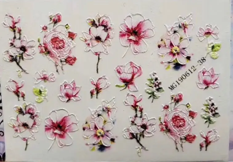1Sheet 3D DIY Nail Art Transfer Decals Stickers Flower Beauty Manicure Design Tool Acrylic Engraved Floral Nail Sticker