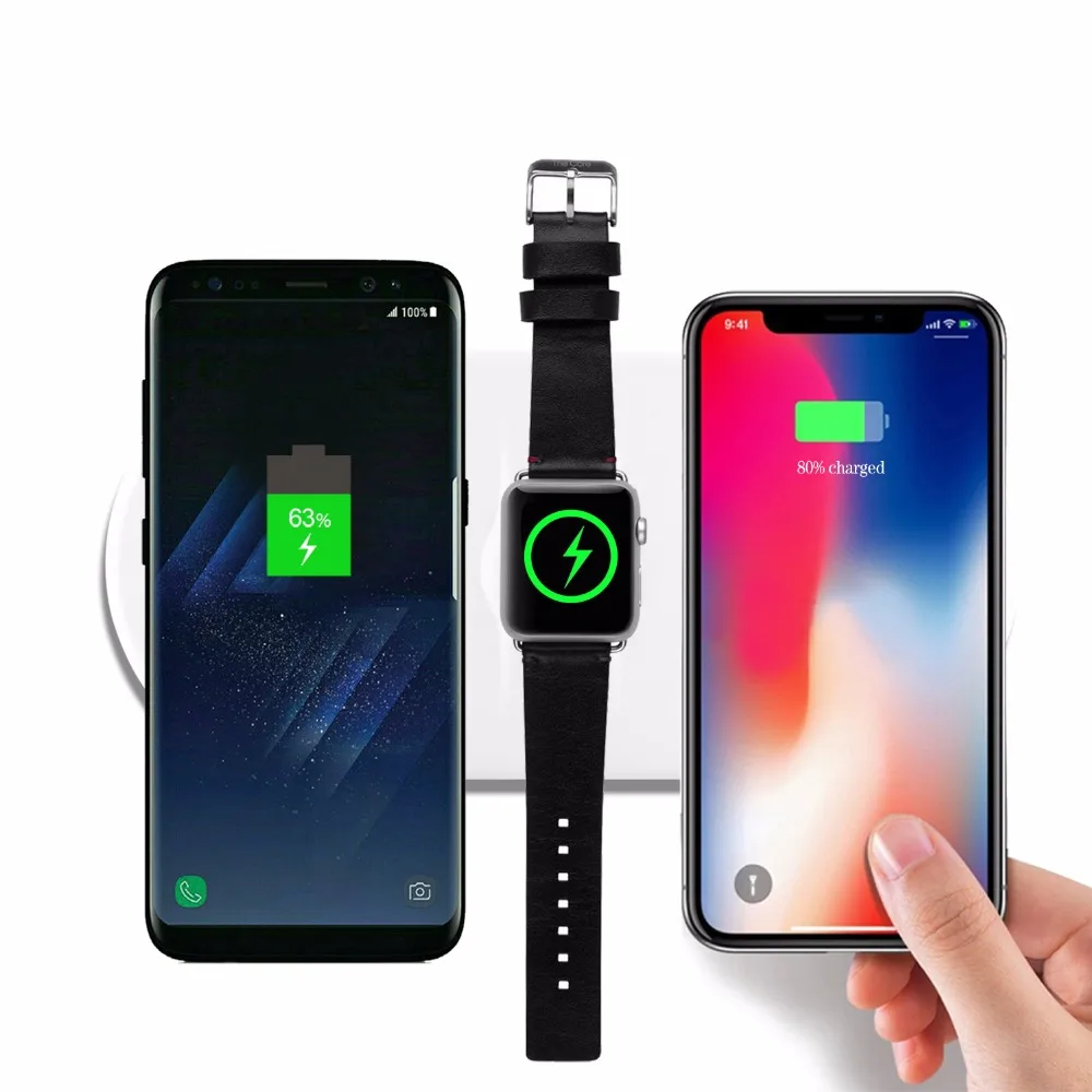 

COOKZU 3 in 1 Wireless Charging Pillow with Led light for iphone X for i watch Portable Wireless Charger for AirPods