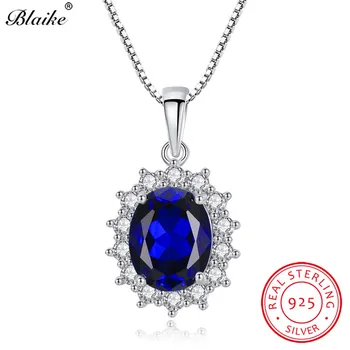

Blaike Stunning Sapphire Birthstone Oval Pendants Natural S925 Sterling Silver White Zircon Blue Charm Necklace For Women Gifts