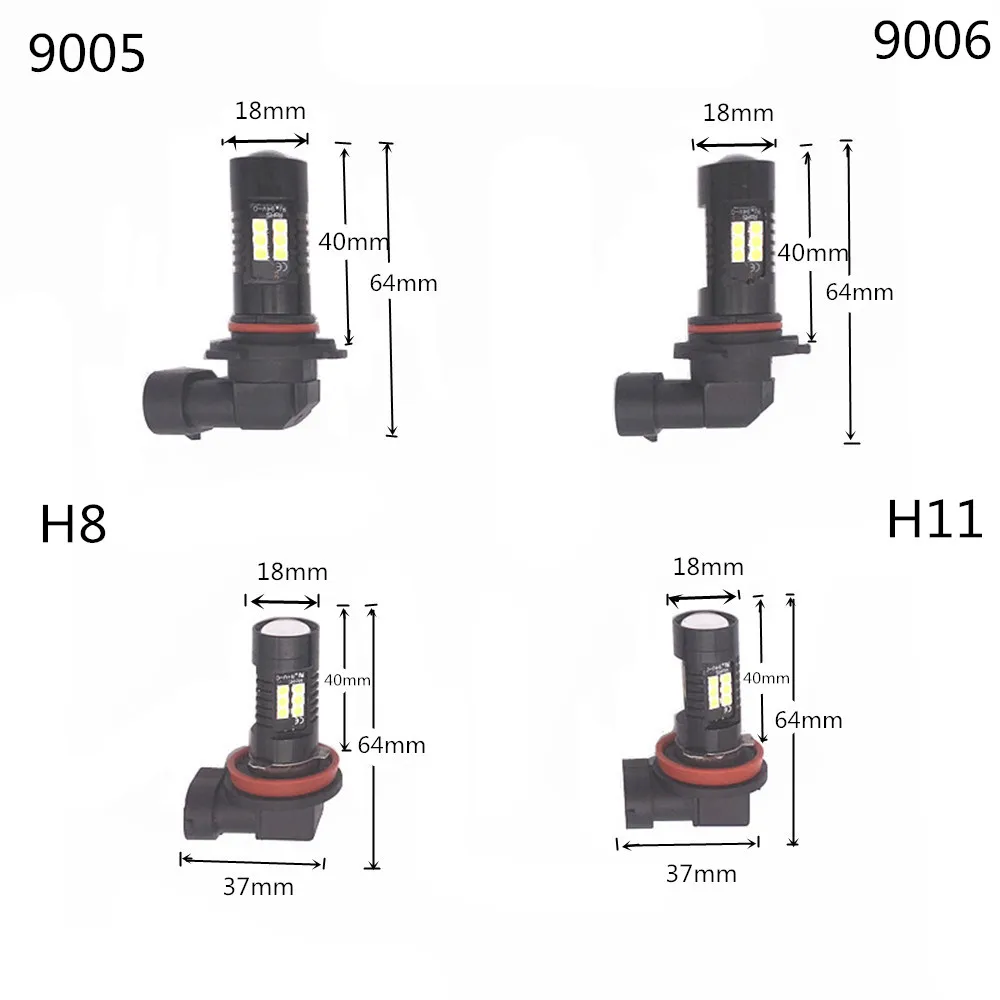 2X H8 H11 Led HB4 9006 HB3 9005 Противотуманные фары лампы 1200LM 6000 K белый автомобиль лампа для дневных ходовых огней и автоматические светодиоды задние габаритные огни 12В 24В