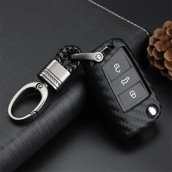 

Car Keyring Key Case Cover For Seat Ibiza Leon 2 FR Altea Ateca For Skoda Octavia Carbon Fiber Pattern Soft Silicone Key Shell