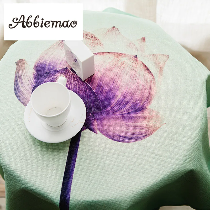

Abbiemao Pastoral Style Lotus Digital Printing Cotton Table Cloth Dustproof Desk Cover Decorative Tablecloths Square Tablecloth