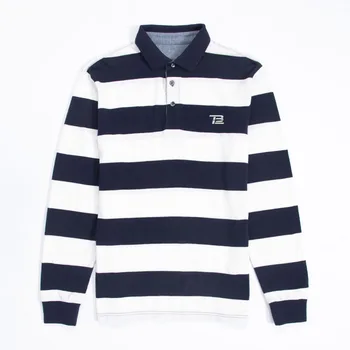 

Mens Tom Brady TB12 Embroidered Knit Striped Long Sleeve Polo Shirts