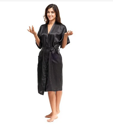 Women High Quality Black Silk Rayon Robe Sexy Long Lingerie Sleepwear Kimono Yukata Nightgown Plus Size S M L XL XXL XXXL A-050 women sleepwear silk robe
