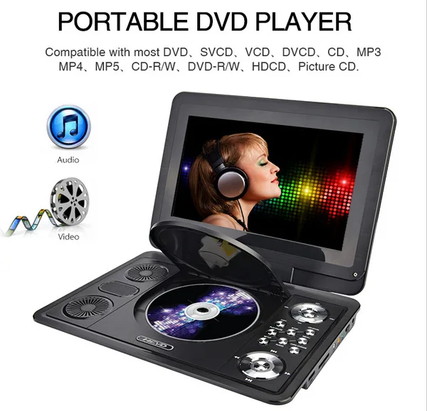 10,1 дюйма Портативный DVD плеер с ТВ/SD/USB дома EVD, DVD VCD, MP3/MP4 player RM, RMVB, VOB, MPG, MPEG1, MPEG2, MPEG4, DIVX MP3, WMA JPEG