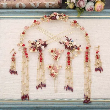 

FORSEVEN Chinese Ancient Gold Color Phoenix Crown Hairpins Earrings Wedding Jewelry Sets Traditional Bridal Tiara jewellery