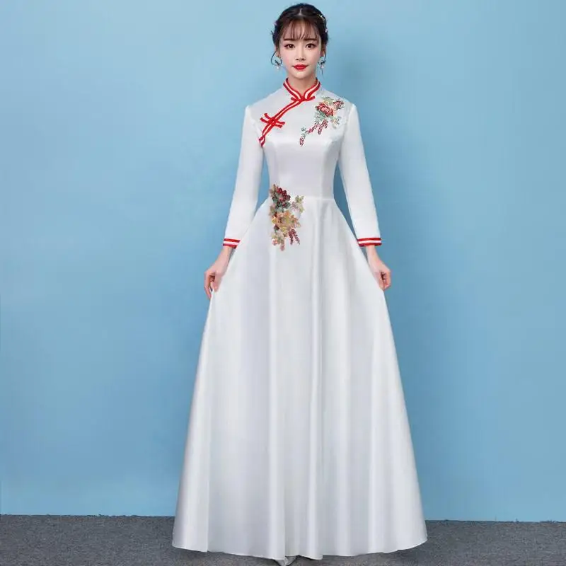 Белое свадебное платье Cheongsam в восточном стиле для женщин ...