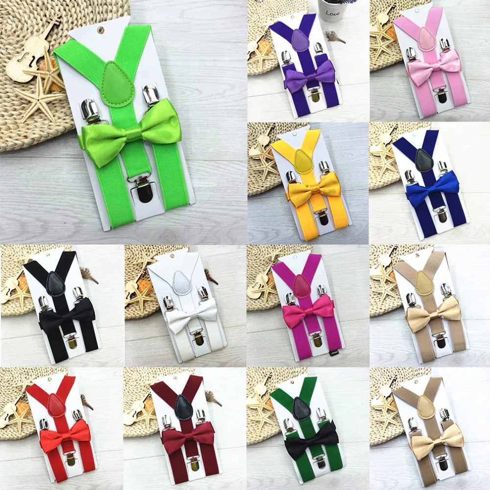 

1PC Kids Elastic Suspenders & Bow Tie Matching Tuxedo Suit Unisex Boy Girl Bowtie Children Costume Adjustable Y-Back Brace Belt