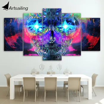 

HD Printed colorful fpsychedelic skull sugar skull Painting 5 piece canvas art room decoration canvas Free shipping/ny-4162