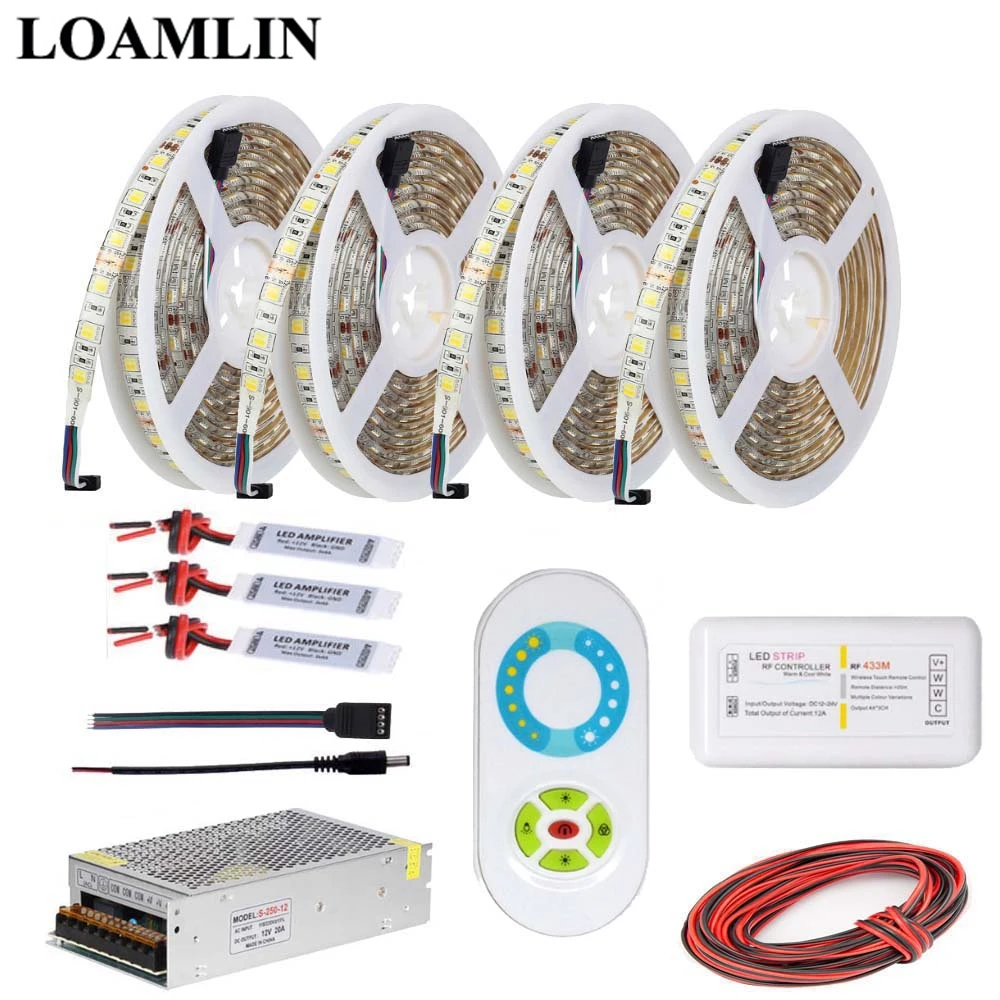 

DC12V 5050 Color Temperature Led Strip Light,RF Color Temperature Led Controller Power Supply Adapter Kit 5M 10M 15M 20M