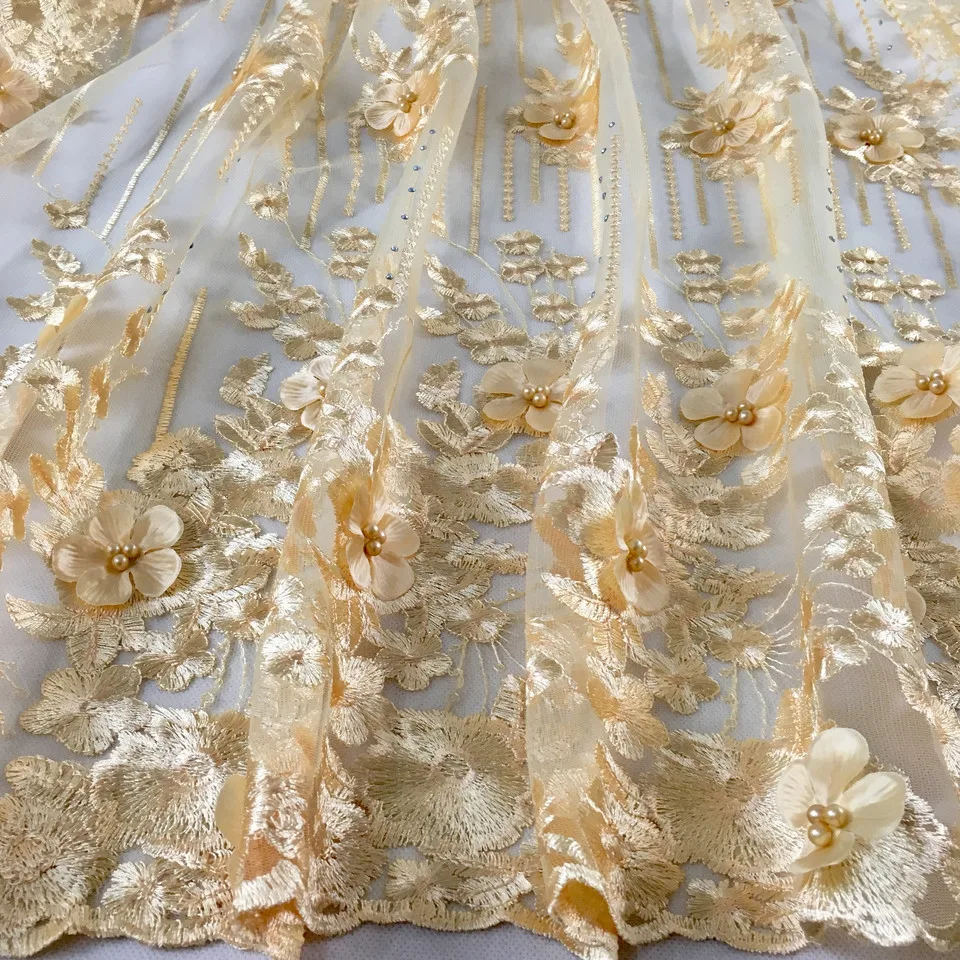 Зеленые Африканские кружевные ткани 5 ярдов Золотой гипюр кружевная ткань Высокое качество Африканский шнур кружевная ткань для свадебных платьев HX06A