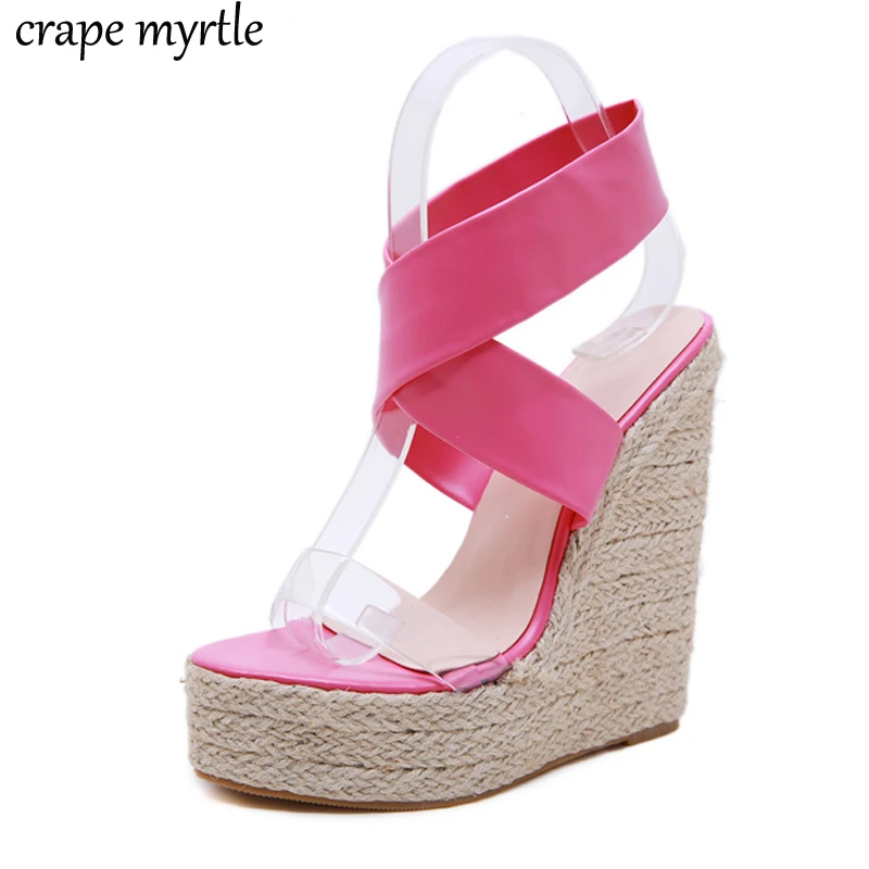 ladies pink wedge sandals
