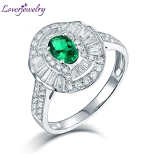 Natural Baguette Diamond Real 14K White Gold Oval Emerald Rings Luxury Jewelry 0.5ct Good Quality Gemstone Wife Christmas Gift