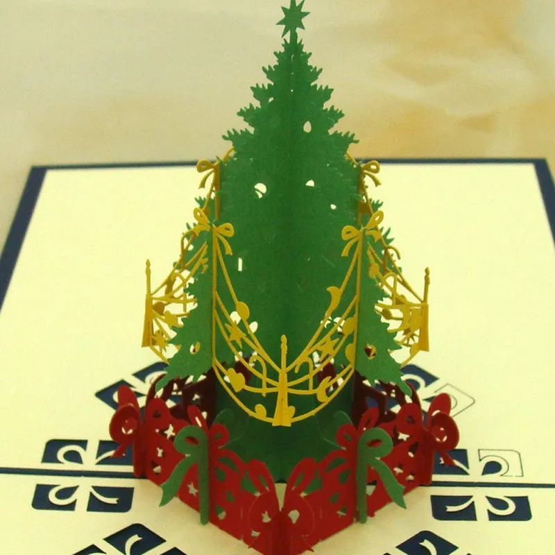 Merry Christmas Tree Vintage 3D Laser Christmas Card Christmas Decorations Gifts Handmade Custom Greeting Cards Xmas Postcards (2)