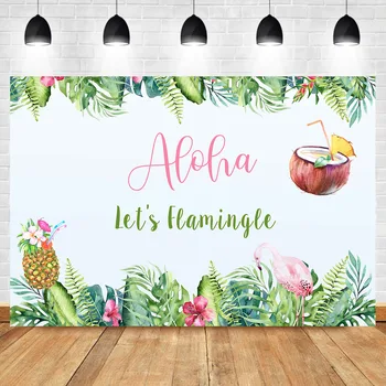 

NeoBack Summer Falmingo Flower Photo Background Custom Birthday Coconut Juice ALOHA Green plant Pineapple Photography Backdrops