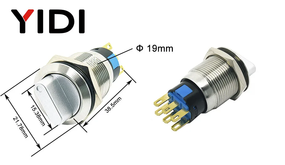 ou 3 Posição, 1NO1NC DPST Botão, Fechando e Desligado com Arnês, 19mm