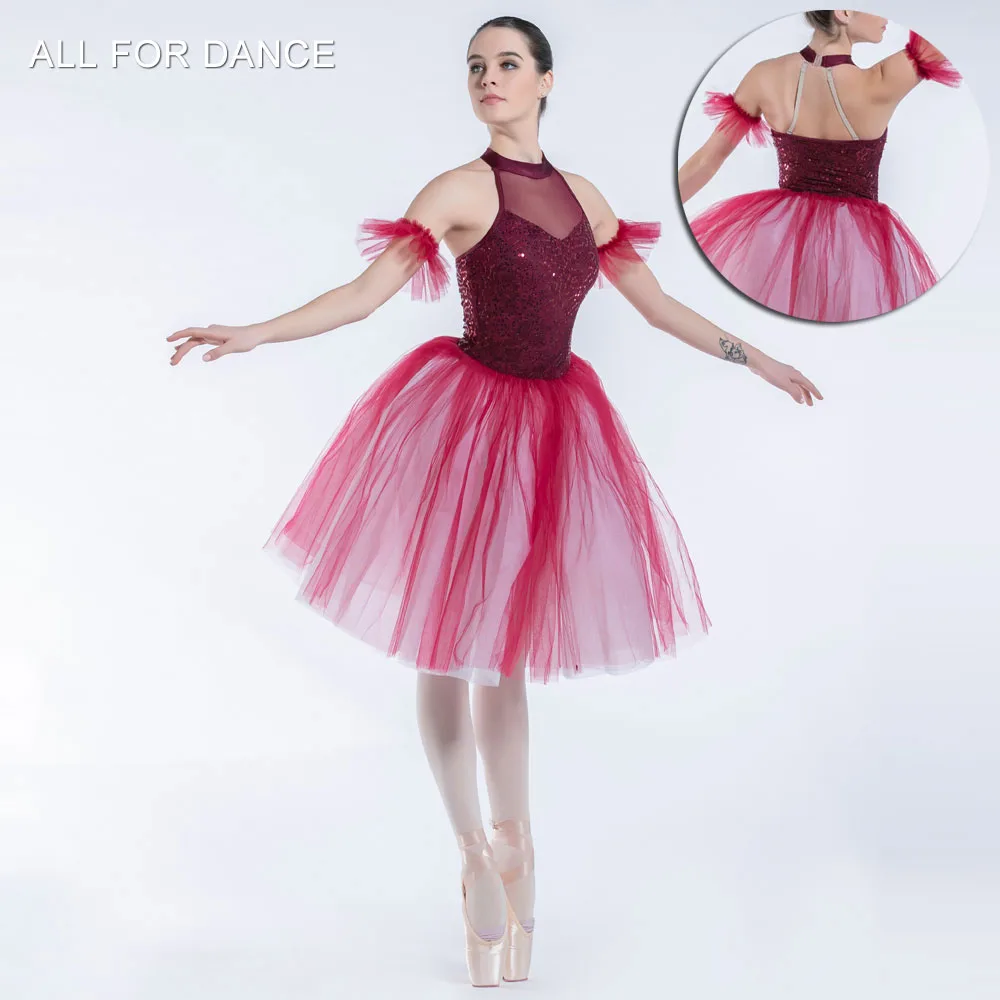 Все для танцев 2019 Новый бордовый блесток Топ Лиф Холтер шеи балет танец девушки/женщины сценическое платье для танцев