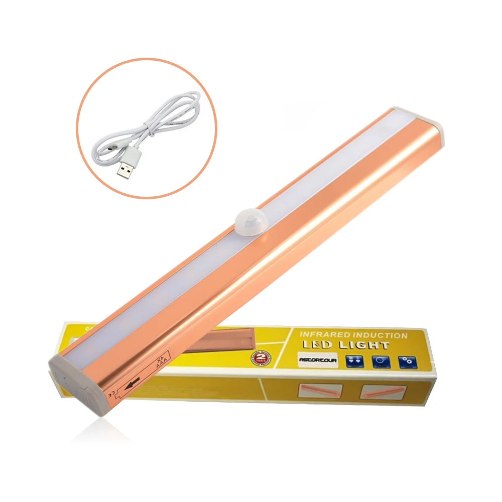 

3 PCS USB Rechargeable Rose Gold 10 LEDs IR Infrared Motion Detector Wireless Sensor Light for Closet Cabinet /Bedroom/Toilet