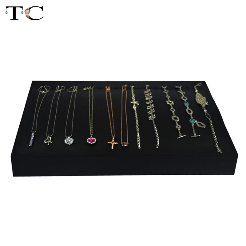 Black Leather Jewelry Display Tray Necklace Pendant Jewellery Organizer