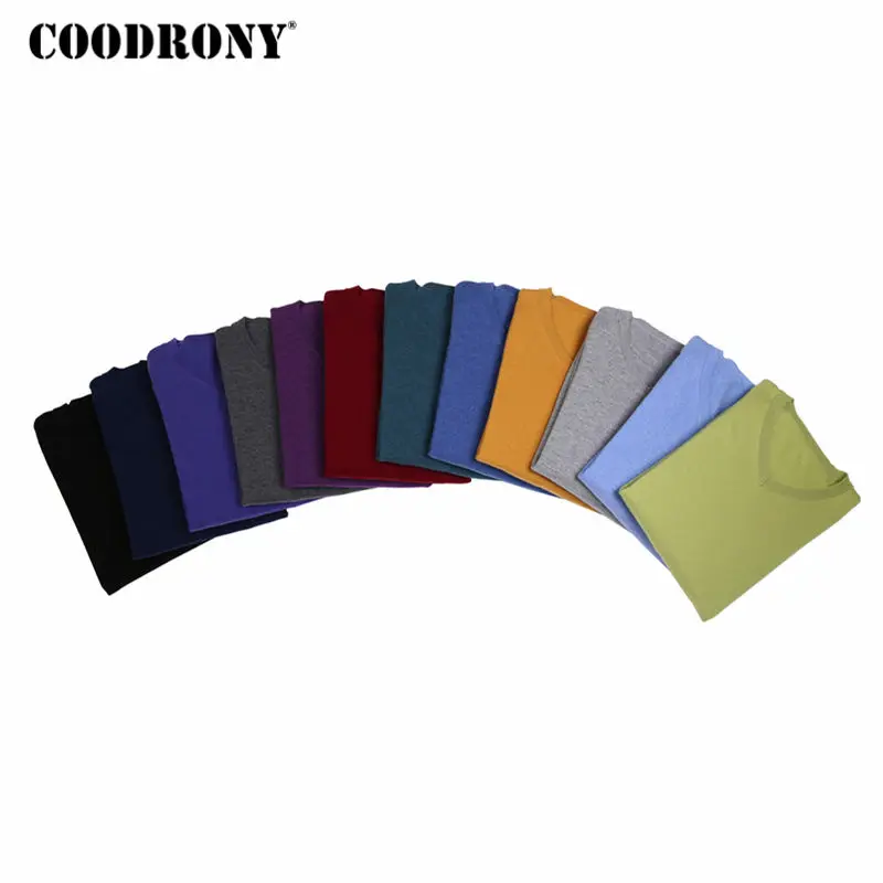 COODRONY رجل البلوزات 2018 الخريف الشتاء سميكة الدافئة سترة الكشمير المعنقة الرجال ميرينو كنزة بدون سحّاب من الصوف الرجال بلون الخامس الرقبة سحب أ...