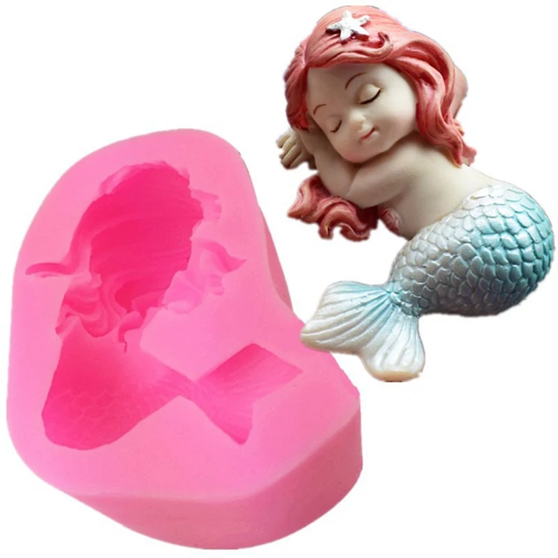 

Hot 3D Cartoon Mermaid Girl Fondant Silicone Decoration Mold DIY Cake Decorating Tools Baking Mould