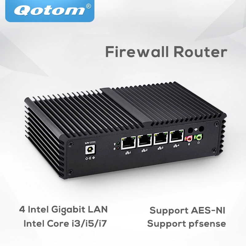 Pfsense Qotom мини-ПК 4 гигабитный микро-ПК Core i3 i5 i7 безвентиляторный мини-ПК компьютер AES-NI pfsense брандмауэр маршрутизатор тонкий клиент