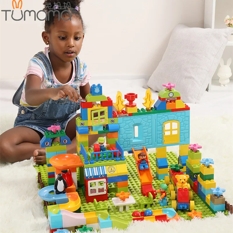 Big Size Building Blocks 160-211pcs Amusement Park Marble Run Model Building Toys Kids Educational Toy Compatible Legoed Duploed цена Big Size Building Blocks 160-211pcs Amusement Park Marble Run Model Building Toys Kids Educational Toy Compatible Legoed Duploed цены онлайн