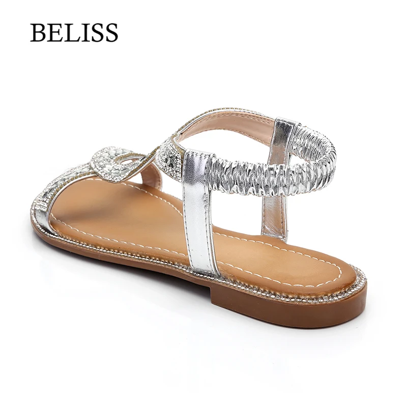BELISS женские босоножки открытый носок; удобная женская обувь; оригинальная обувь на плоской подошве; модные стразы; летние сандалии на плоской подошве; обувь для Для женщин слипоны S67