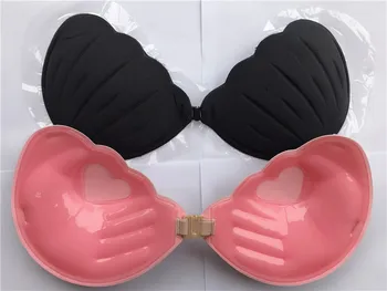 

Women Self Adhesive Strapless Bandage Blackless Shell Bra Stick Gel Silicone Push Up Invisible Bra with 2 Clear Straps