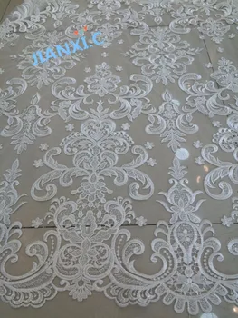 

David-112932 nice looking french net lace fabric with full beads