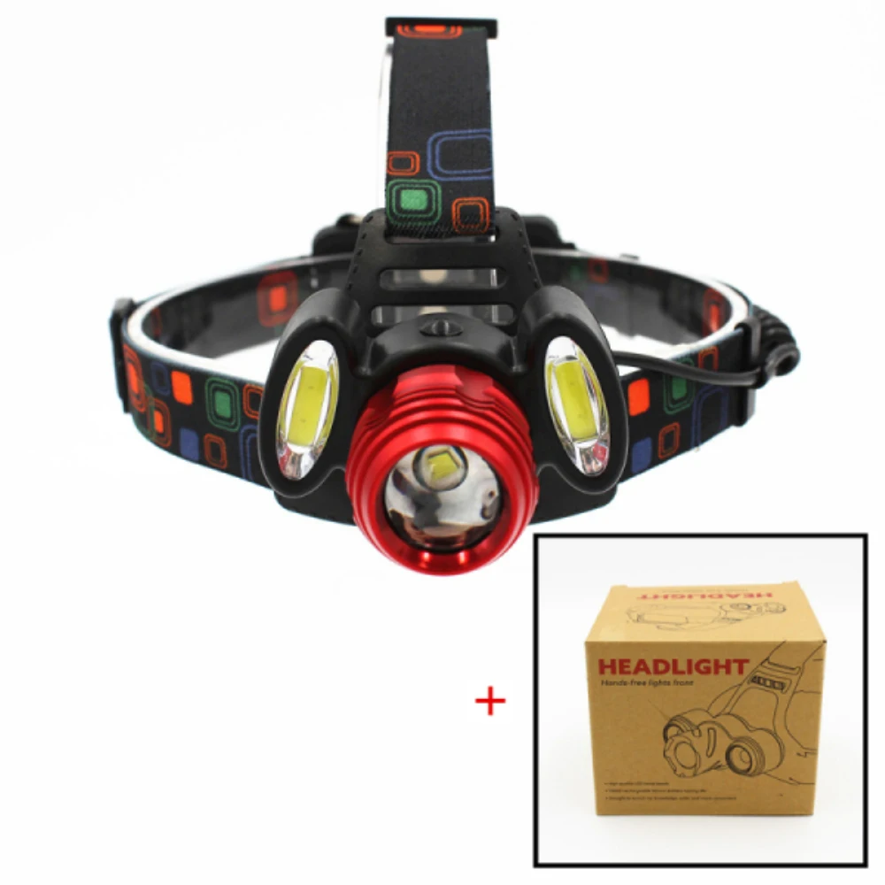 

LED Headlamp Zoom Headlight 1x XML-T6 + 2x COB LED Head Lamp 4 Mode Bright Lamp Outdoor Light Lantern