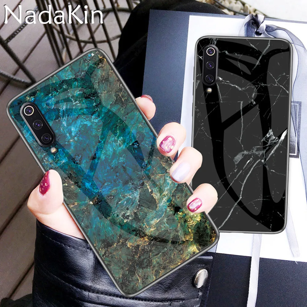 

Marble Stone Pattern Back Glass Phone Fitted Shell Case for Xiaomi Mi 9 SE 8 Lite Explorer A1 A2 Max Mix 2 3 Anti Scratch Dust