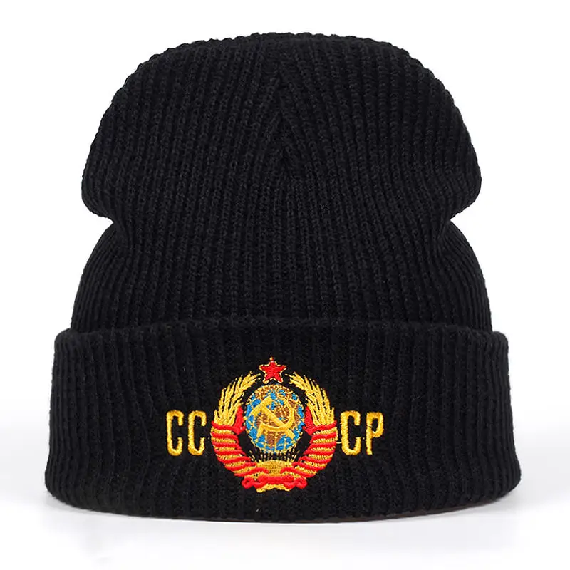 Новинка, CCCP, русская национальная эмблема, шапочки для мужчин и женщин, хип-хоп, Skullies, Осень-зима, шапки, теплая шапка, унисекс, Повседневная шапка - Цвет: Черный