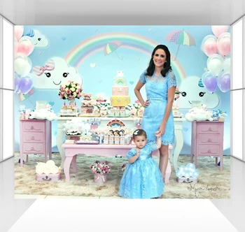 

Rainbow cloudy photography backdrops baby shower photo studio props photo booth shoot birthday party decor table dessert CZ-150