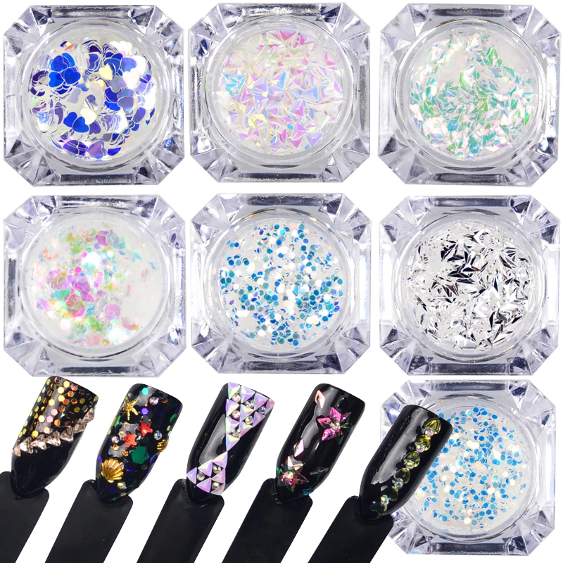 

FWC AB Color Nail Glitter Irregular Star Round Iridescent Sequins Powder Nail Art Decoration Chrome