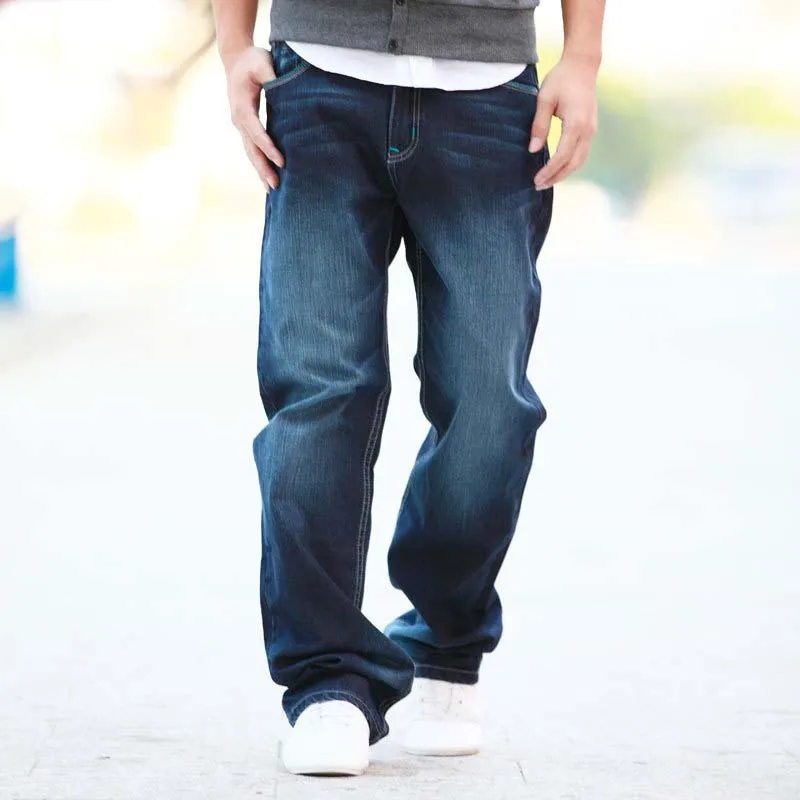 

2019 Brand New Men's Lycra&Cotton Oversize Loose Fit Stretch Jeans Pants Denim Trousers Men's Biker Fashion